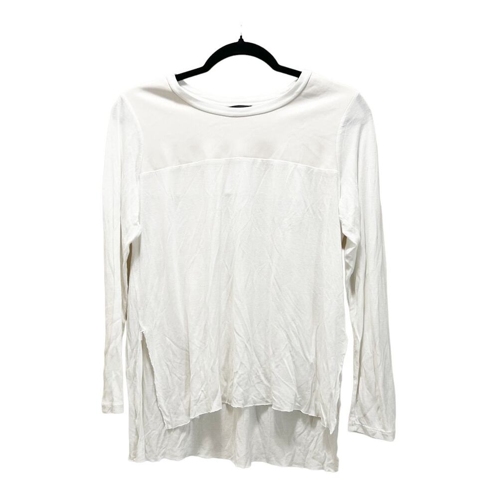 Aritzia Wilfred Free White Vegan Leather Shoulders Long Sleeve Blouse Top Sz S